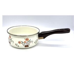 Vintage Countryside Collection Sauce Pan Pot JMP Spain Floral Enamel Cookware